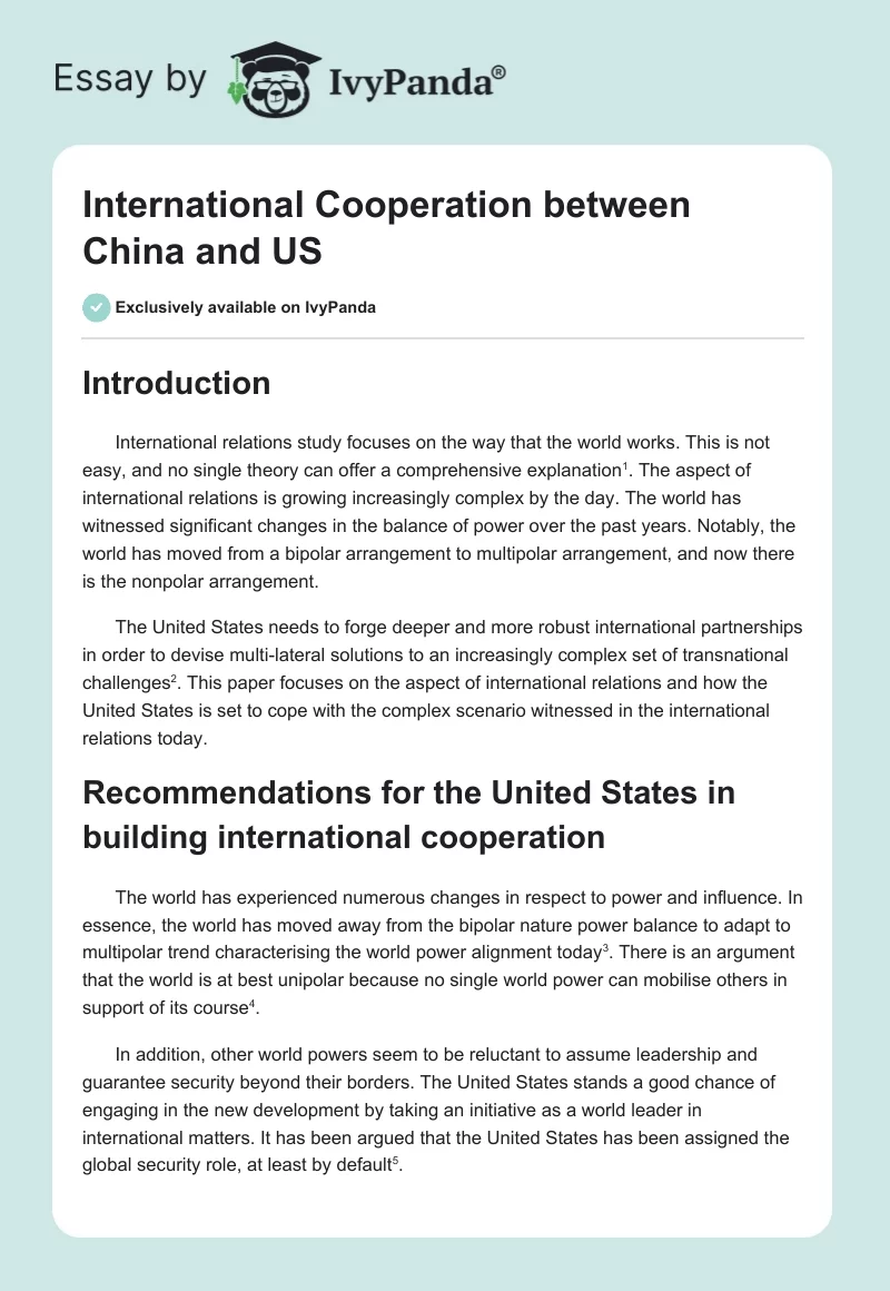 International Cooperation between China and US. Page 1