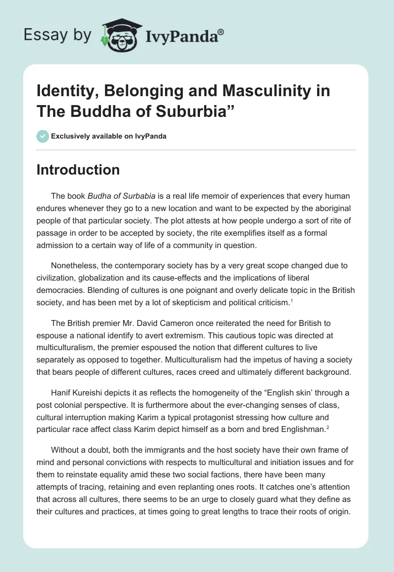 Identity, Belonging and Masculinity in "The Buddha of Suburbia”. Page 1
