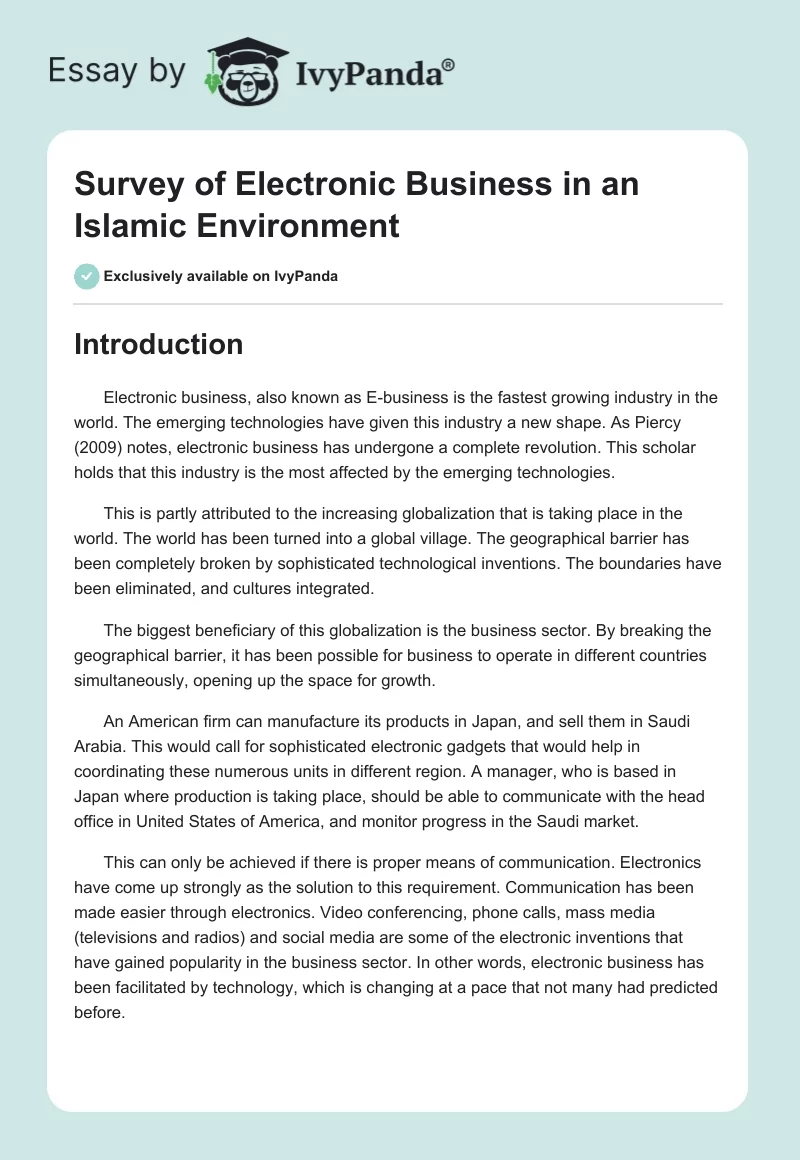 Survey of Electronic Business in an Islamic Environment. Page 1