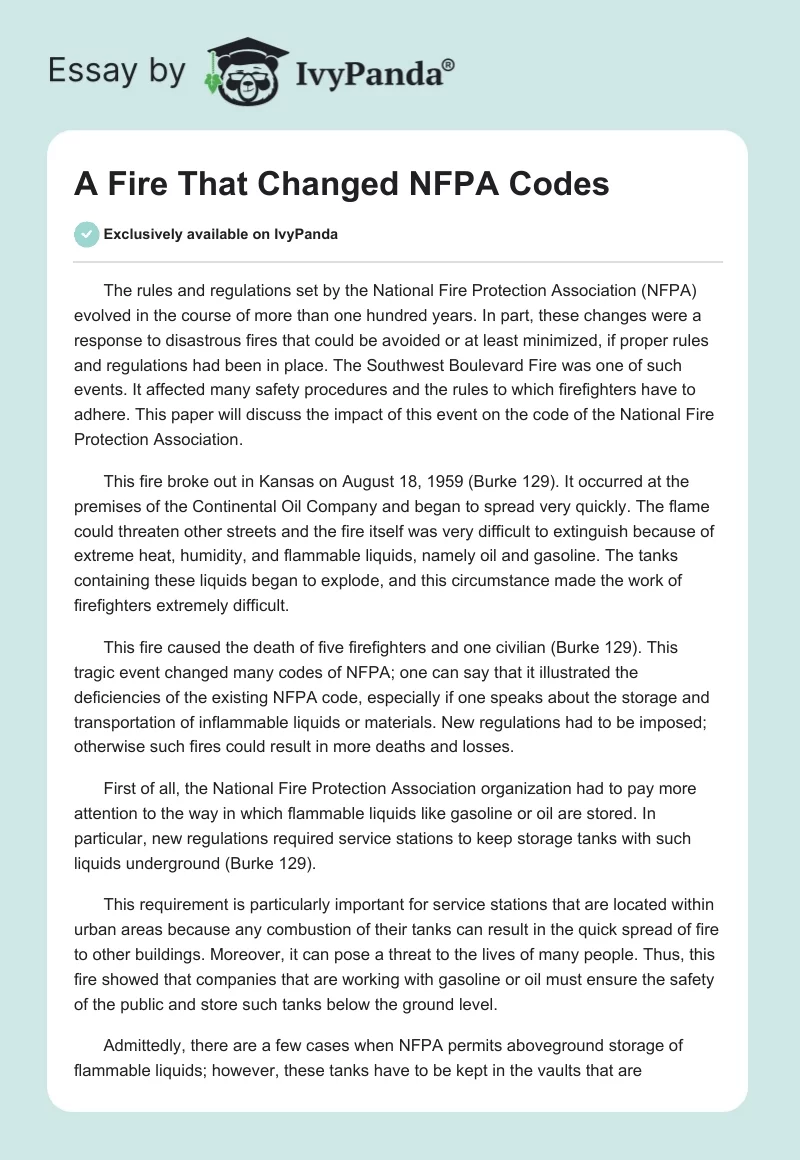 A Fire That Changed NFPA Codes. Page 1