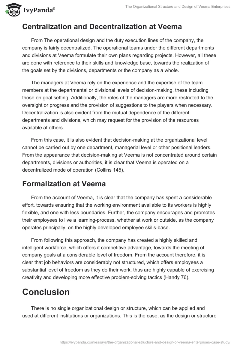 The Organizational Structure and Design of Veema Enterprises. Page 5