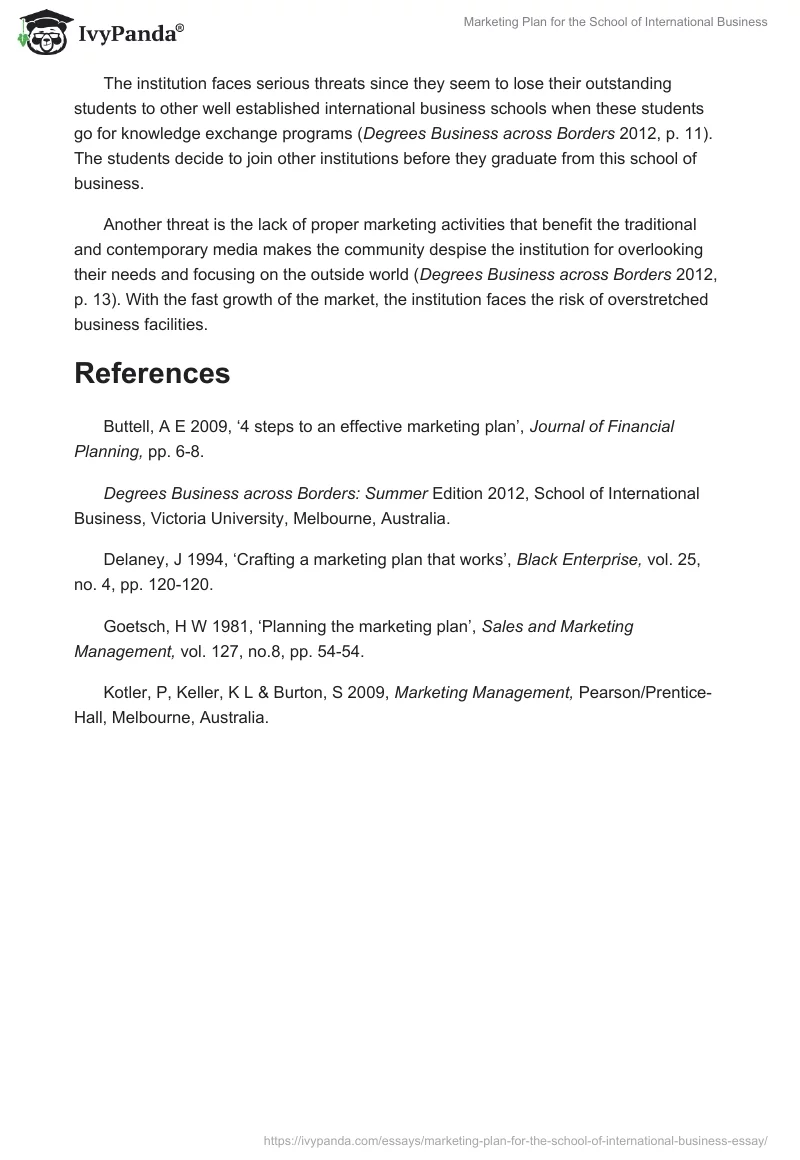 Marketing Plan for the School of International Business. Page 5