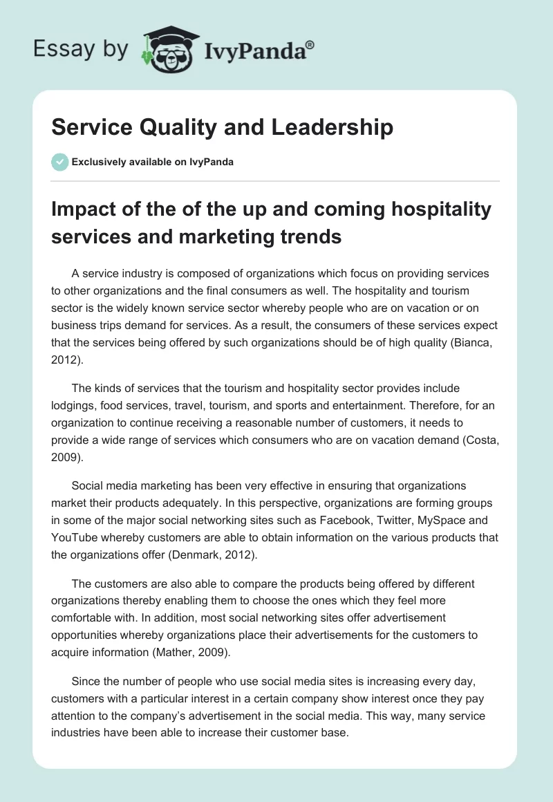 Service Quality and Leadership. Page 1