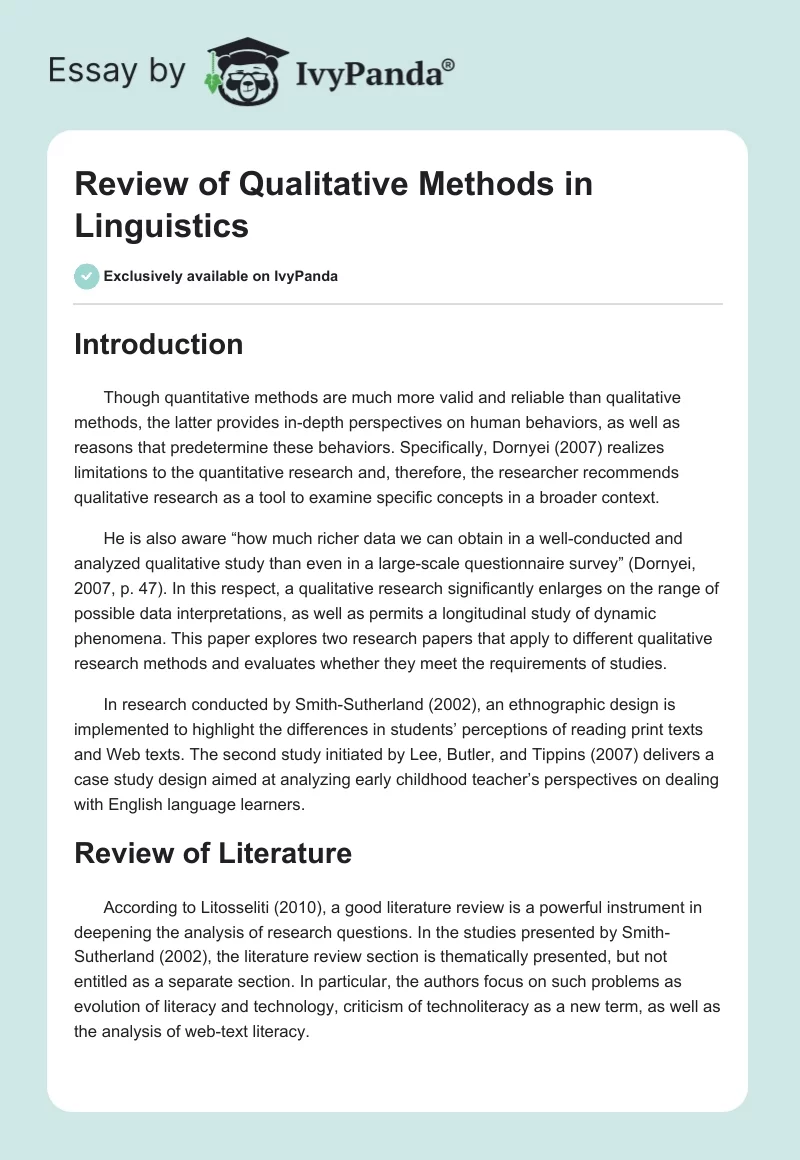 Review of Qualitative Methods in Linguistics. Page 1