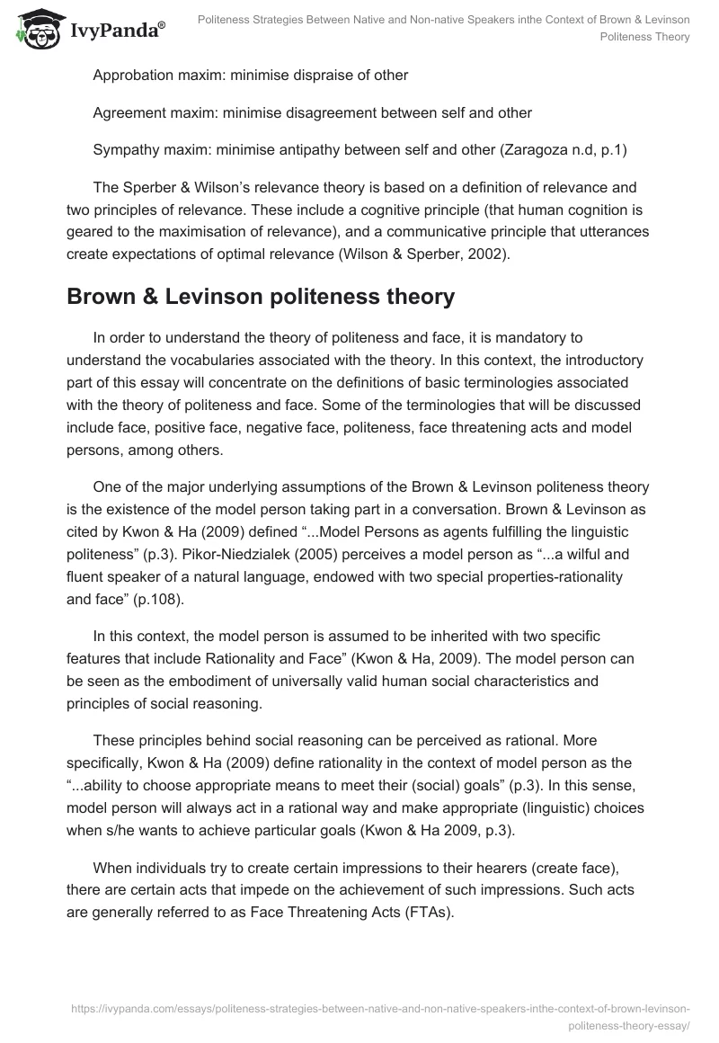 Politeness Strategies Between Native and Non-native Speakers inthe Context of Brown & Levinson Politeness Theory. Page 4