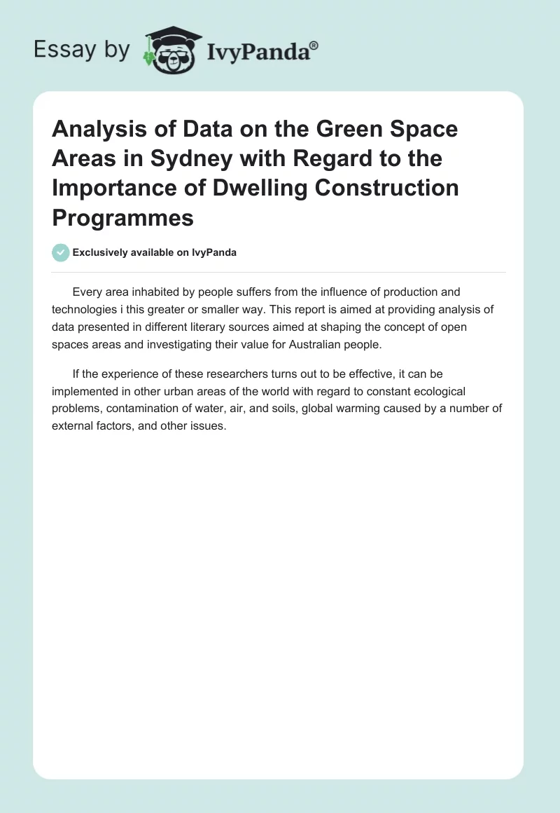 Analysis of Data on the Green Space Areas in Sydney With Regard to the Importance of Dwelling Construction Programmes. Page 1