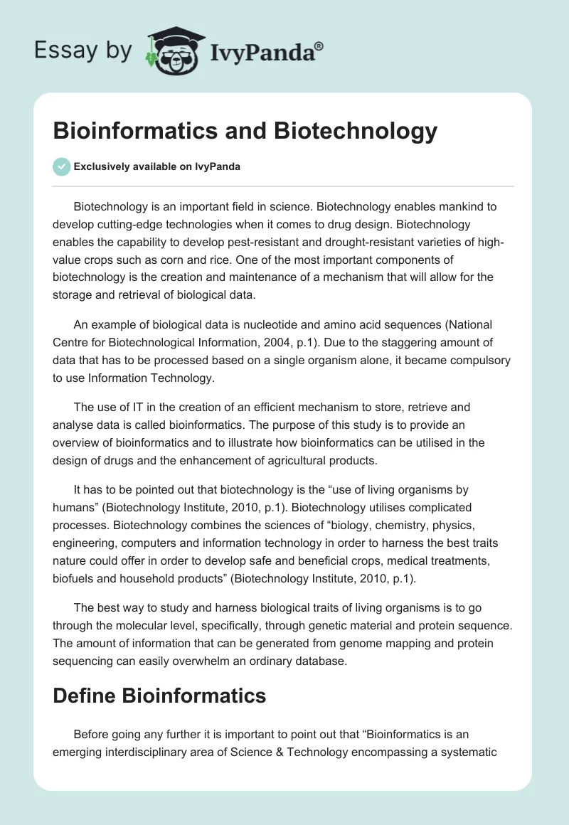 Bioinformatics and Biotechnology. Page 1