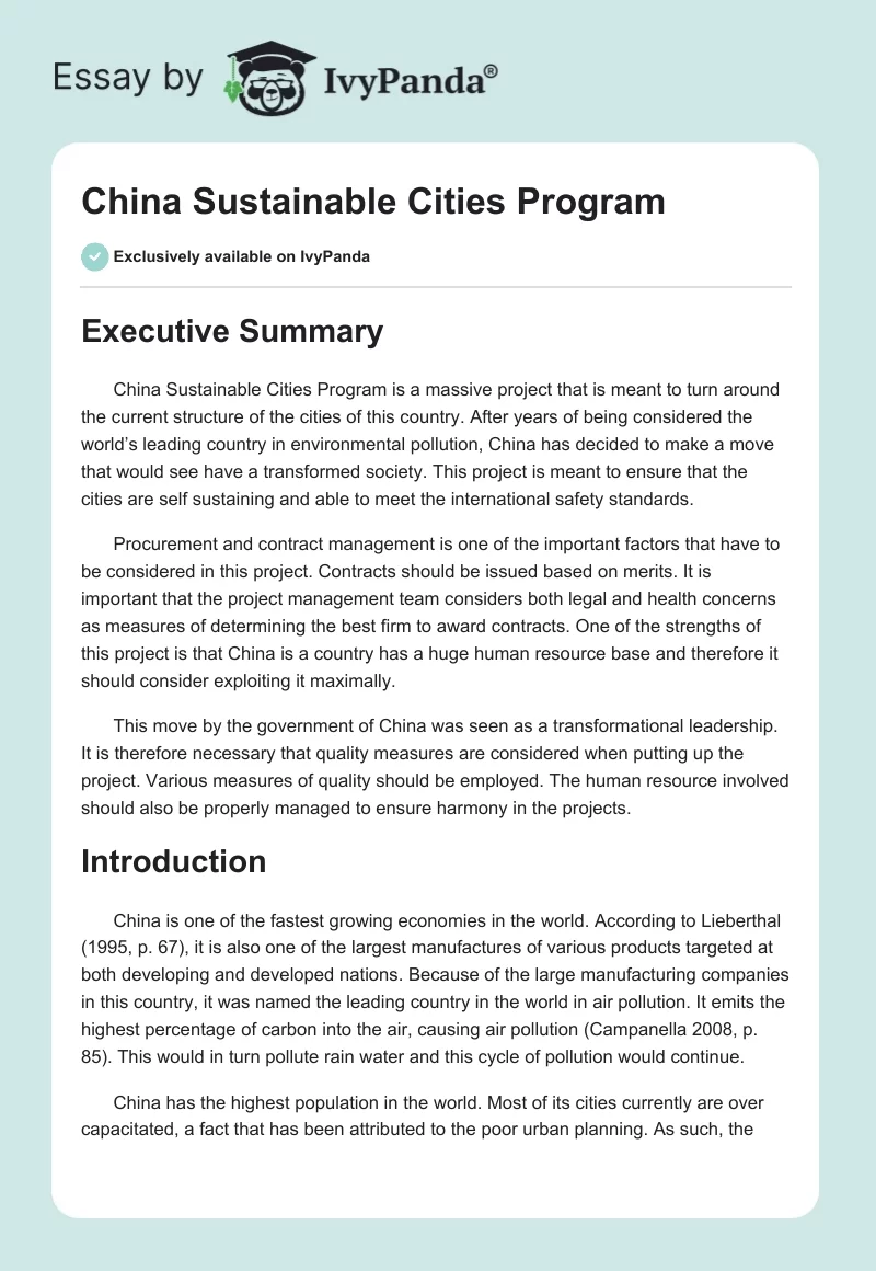 China Sustainable Cities Program. Page 1
