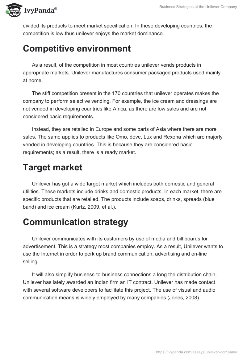 Business Strategies at the Unilever Company. Page 3