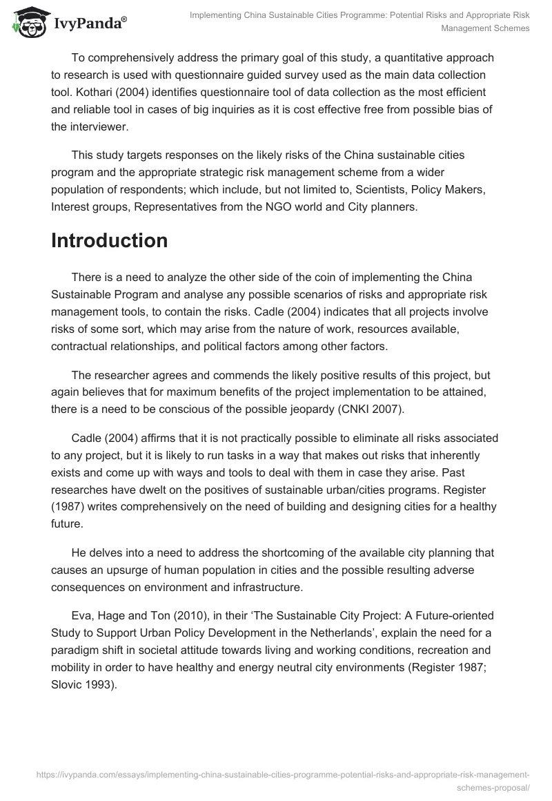 Implementing China Sustainable Cities Programme: Potential Risks and Appropriate Risk Management Schemes. Page 2