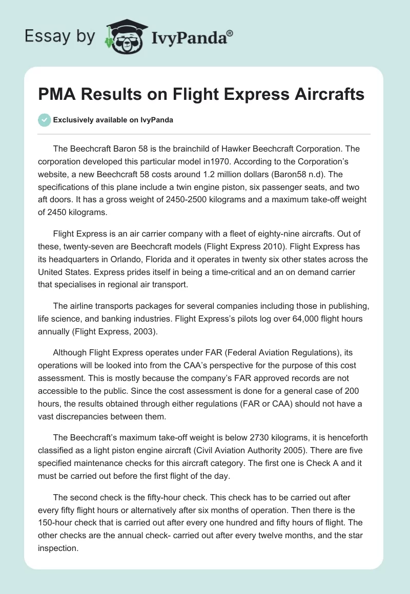 PMA Results on Flight Express Aircrafts. Page 1