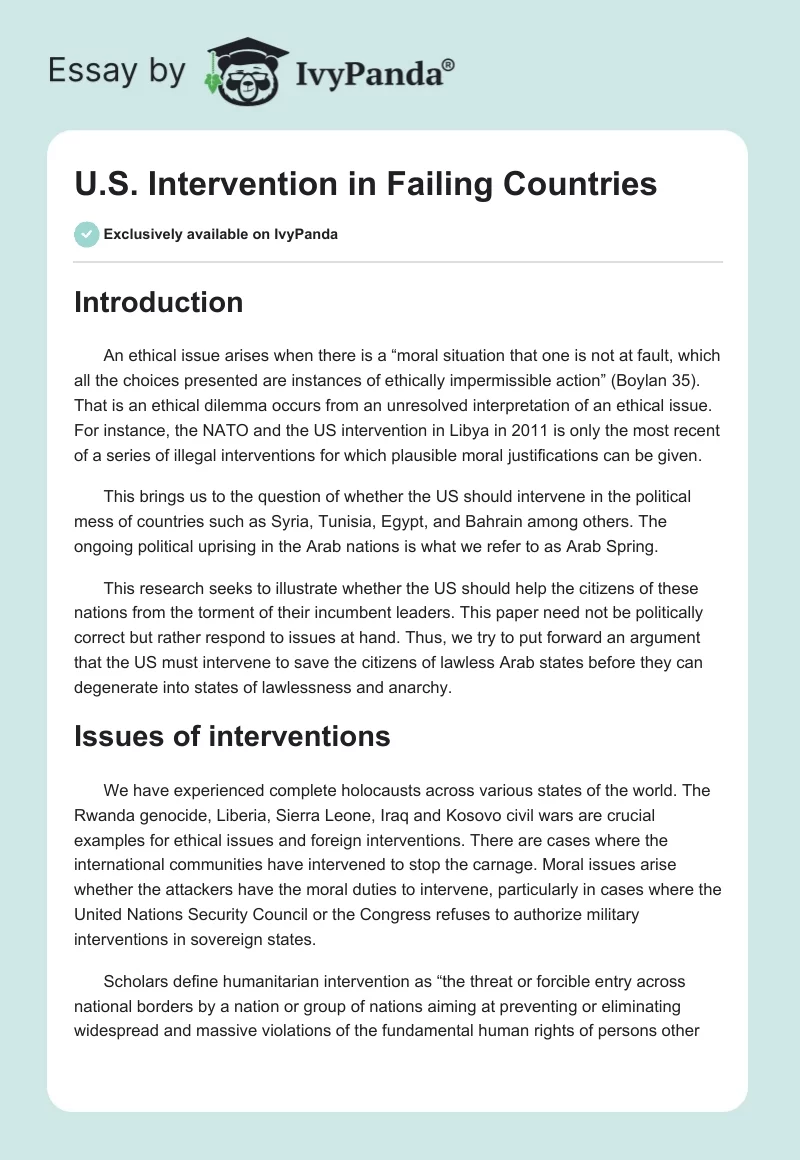 U.S. Intervention in Failing Countries. Page 1