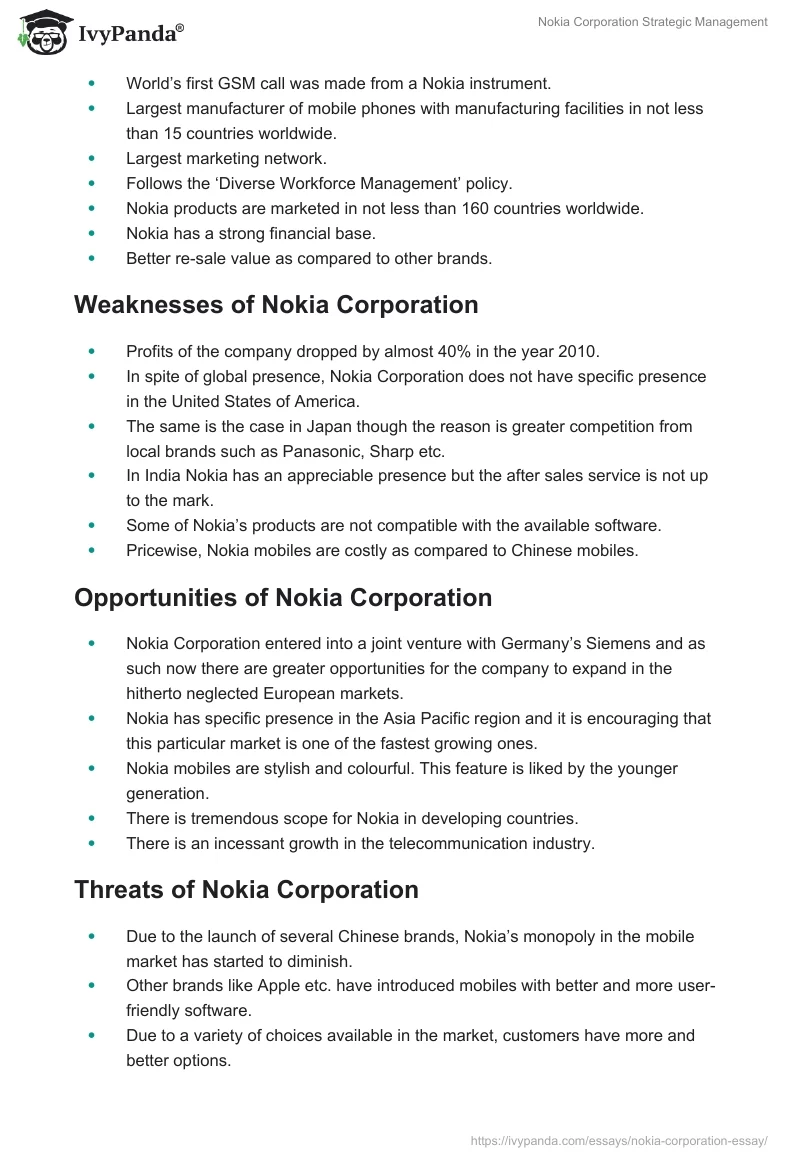 Nokia Corporation Strategic Management. Page 2