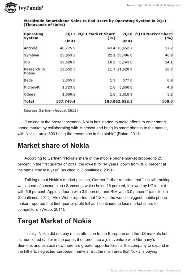 Nokia Corporation Strategic Management. Page 4