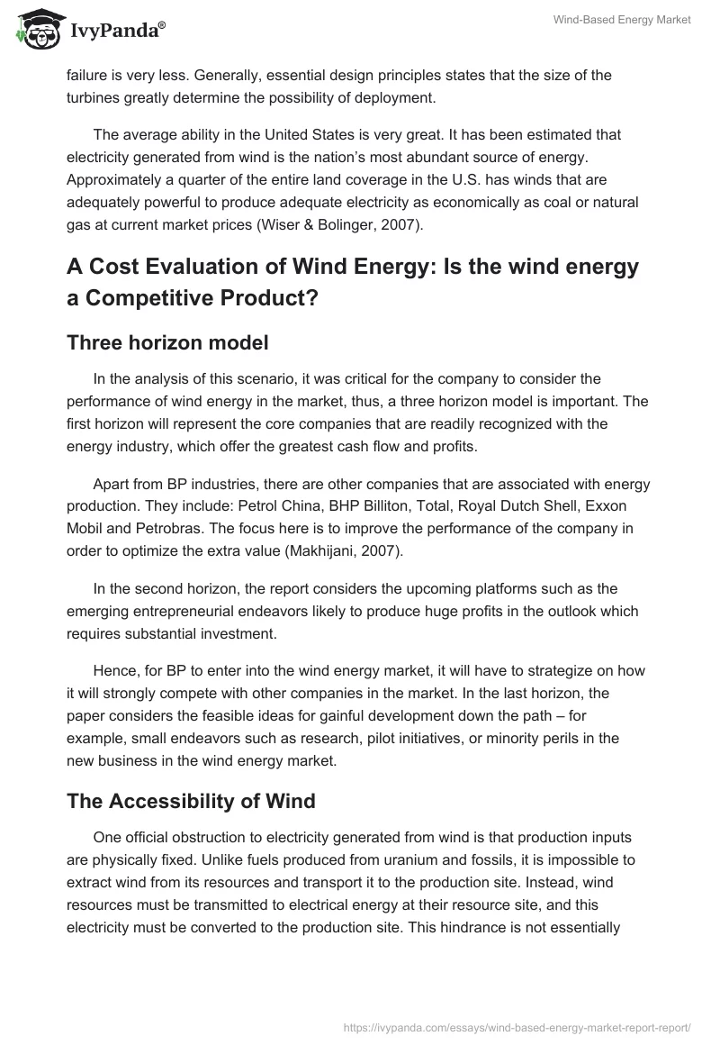 Wind-Based Energy Market. Page 3