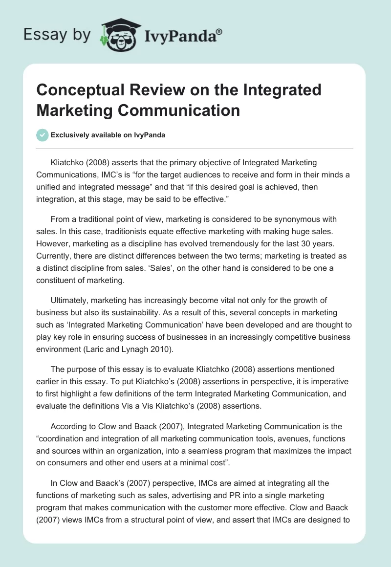 Conceptual Review on the Integrated Marketing Communication. Page 1