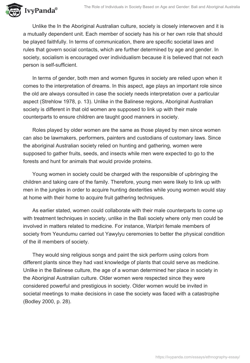 The Role of Individuals in Society Based on Age and Gender: Bali and Aboriginal Australia. Page 4