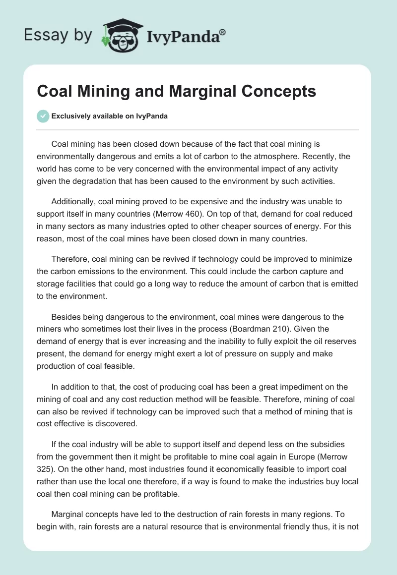 Coal Mining and Marginal Concepts. Page 1
