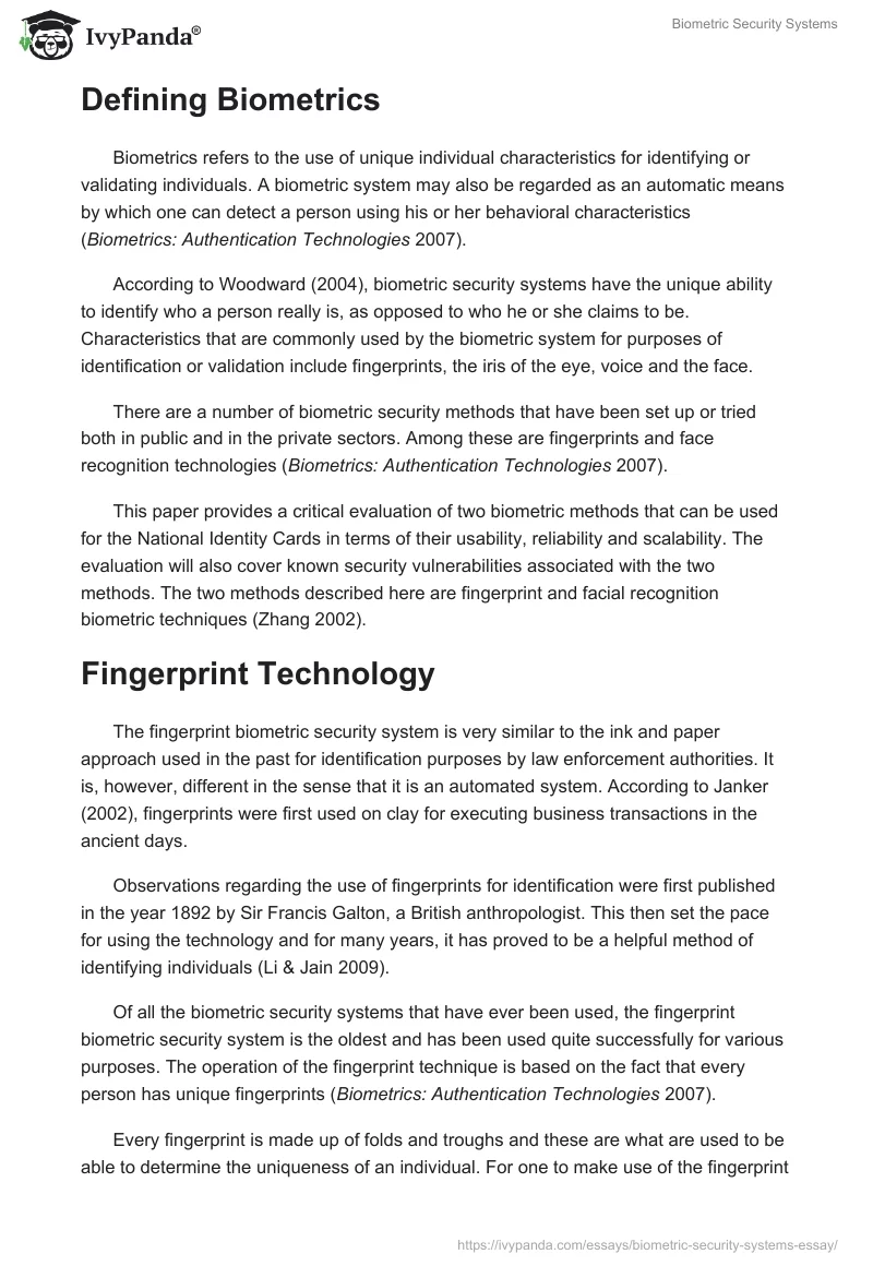 Biometric Security Systems. Page 2