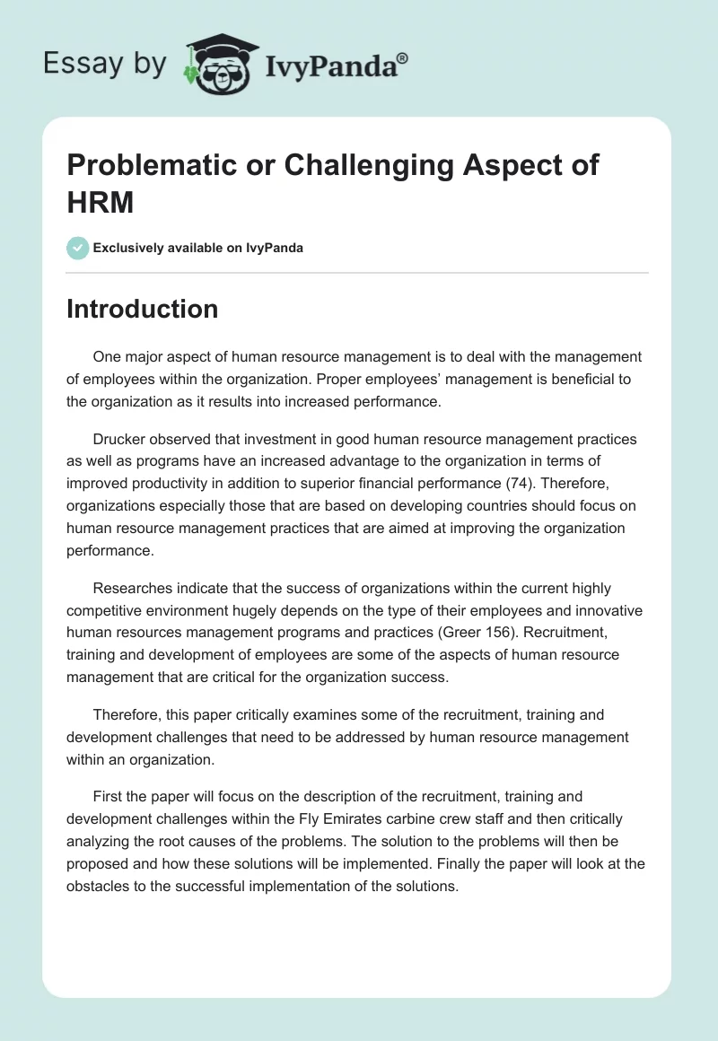 Problematic or Challenging Aspect of HRM. Page 1
