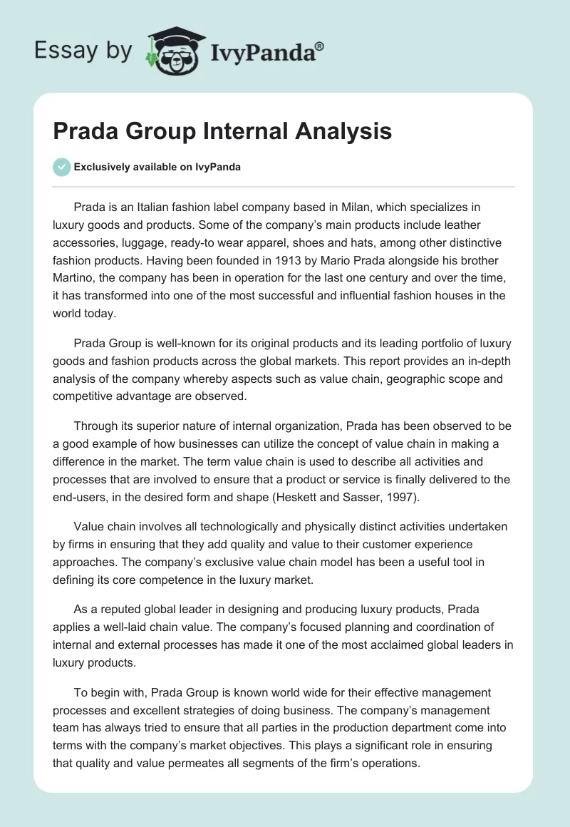 Prada Group Internal Analysis. Page 1