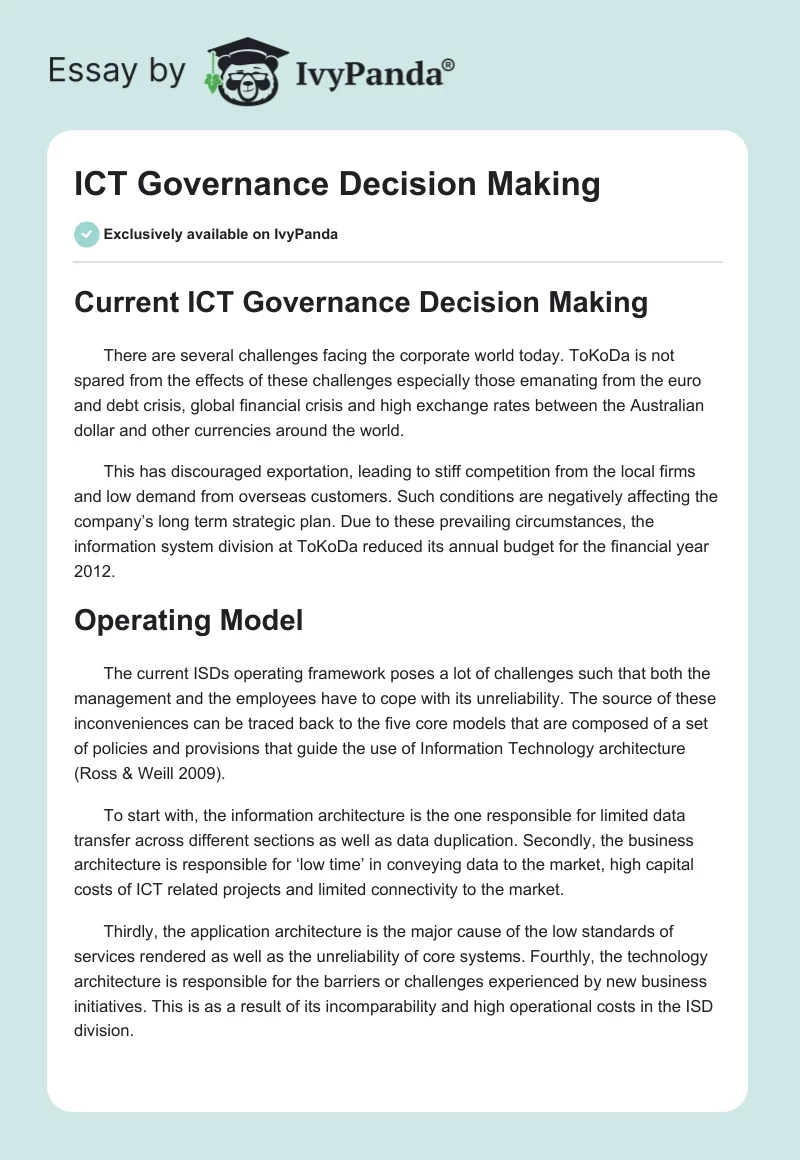 ICT Governance Decision Making. Page 1
