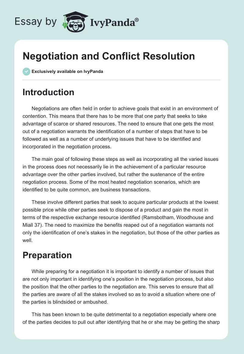 Negotiation and Conflict Resolution. Page 1