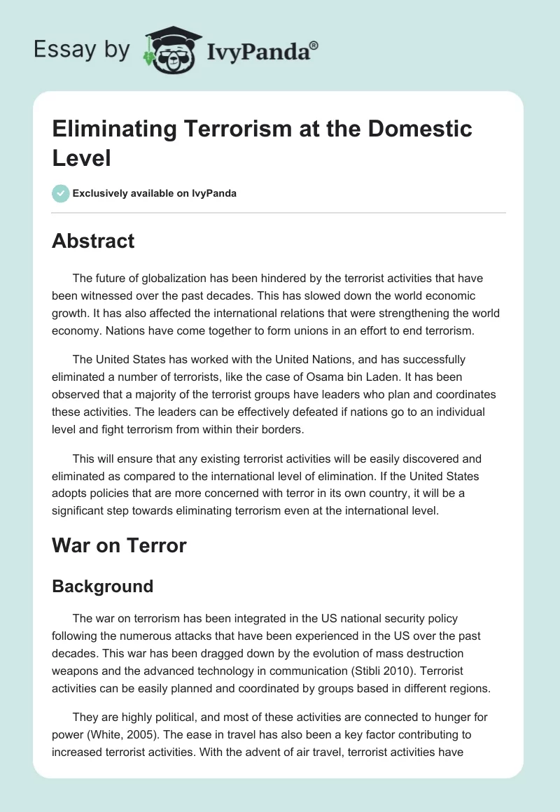 Eliminating Terrorism at the Domestic Level. Page 1