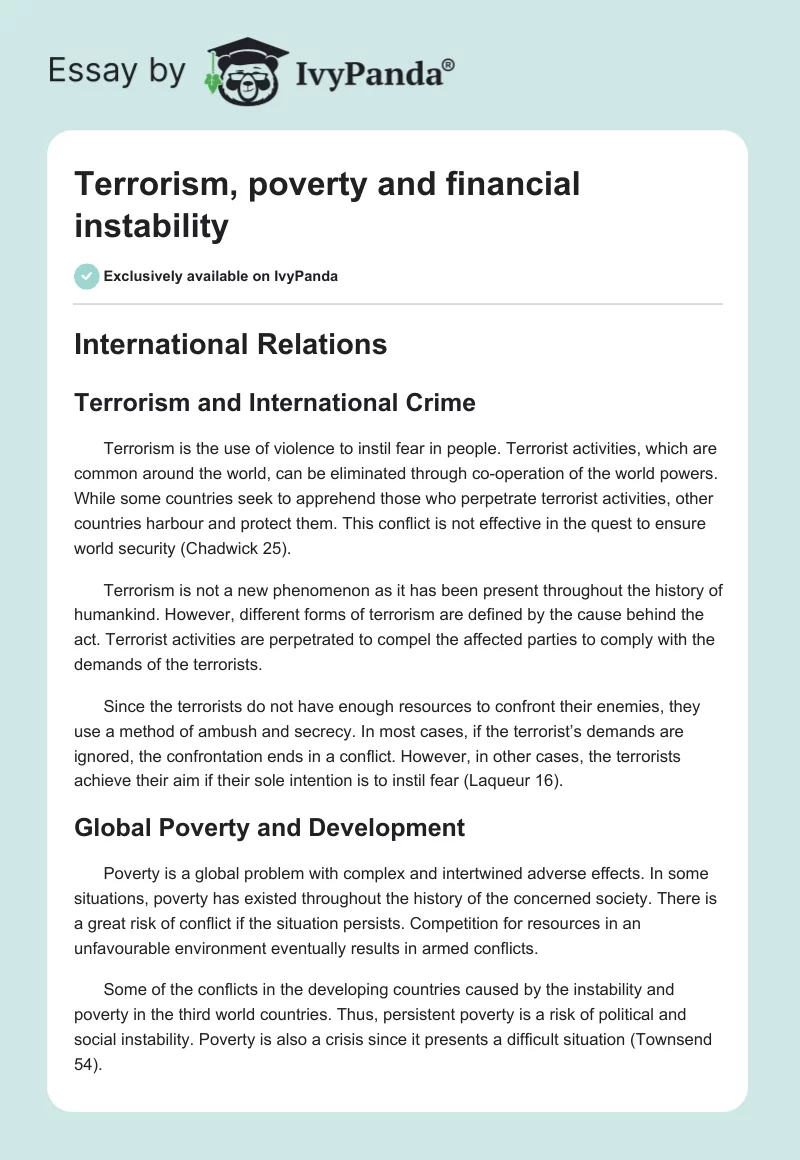 Terrorism, Poverty and Financial Instability. Page 1