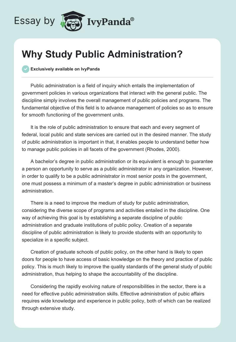 Why Study Public Administration?. Page 1