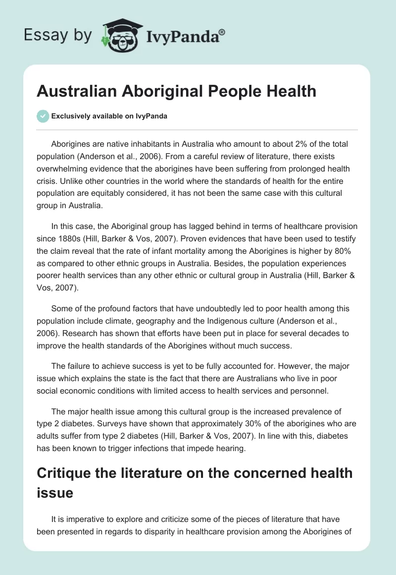 Australian Aboriginal People Health. Page 1