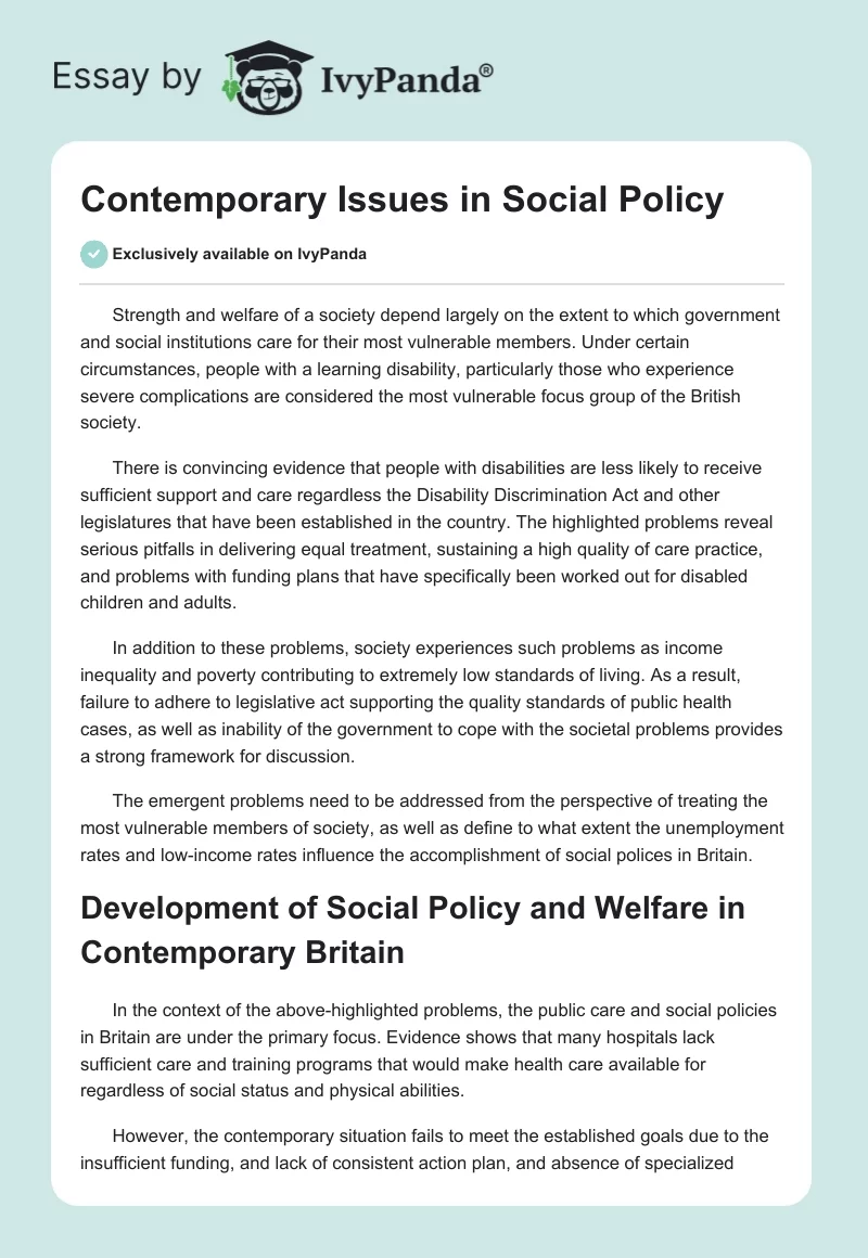 Contemporary Issues in Social Policy. Page 1