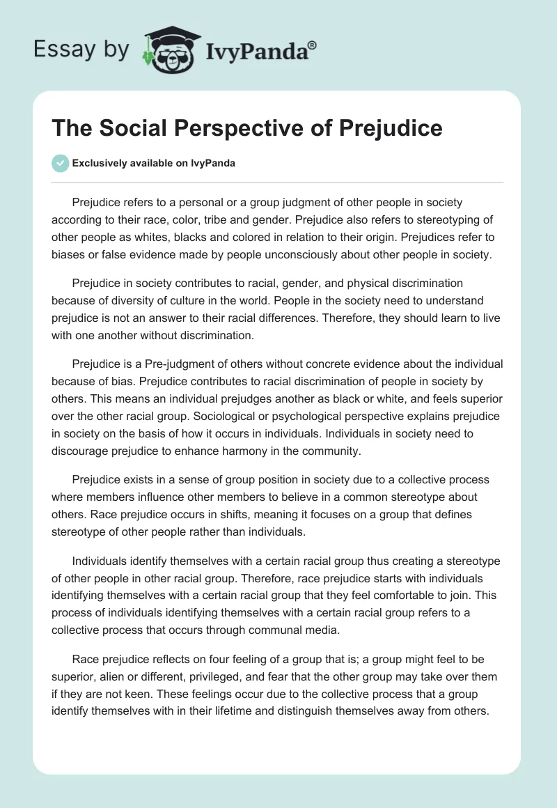The Social Perspective of Prejudice. Page 1