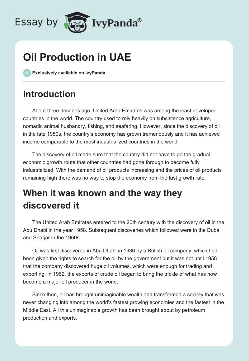 Oil Production in UAE. Page 1