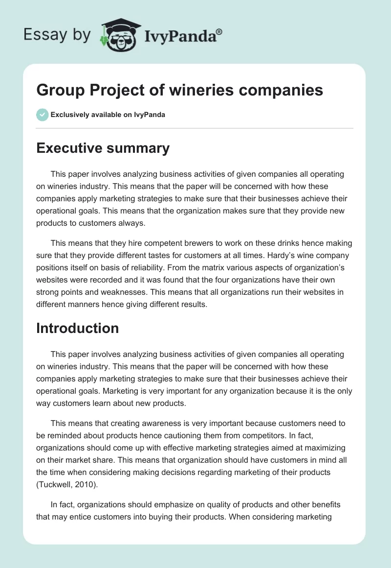 Group Project of wineries companies. Page 1