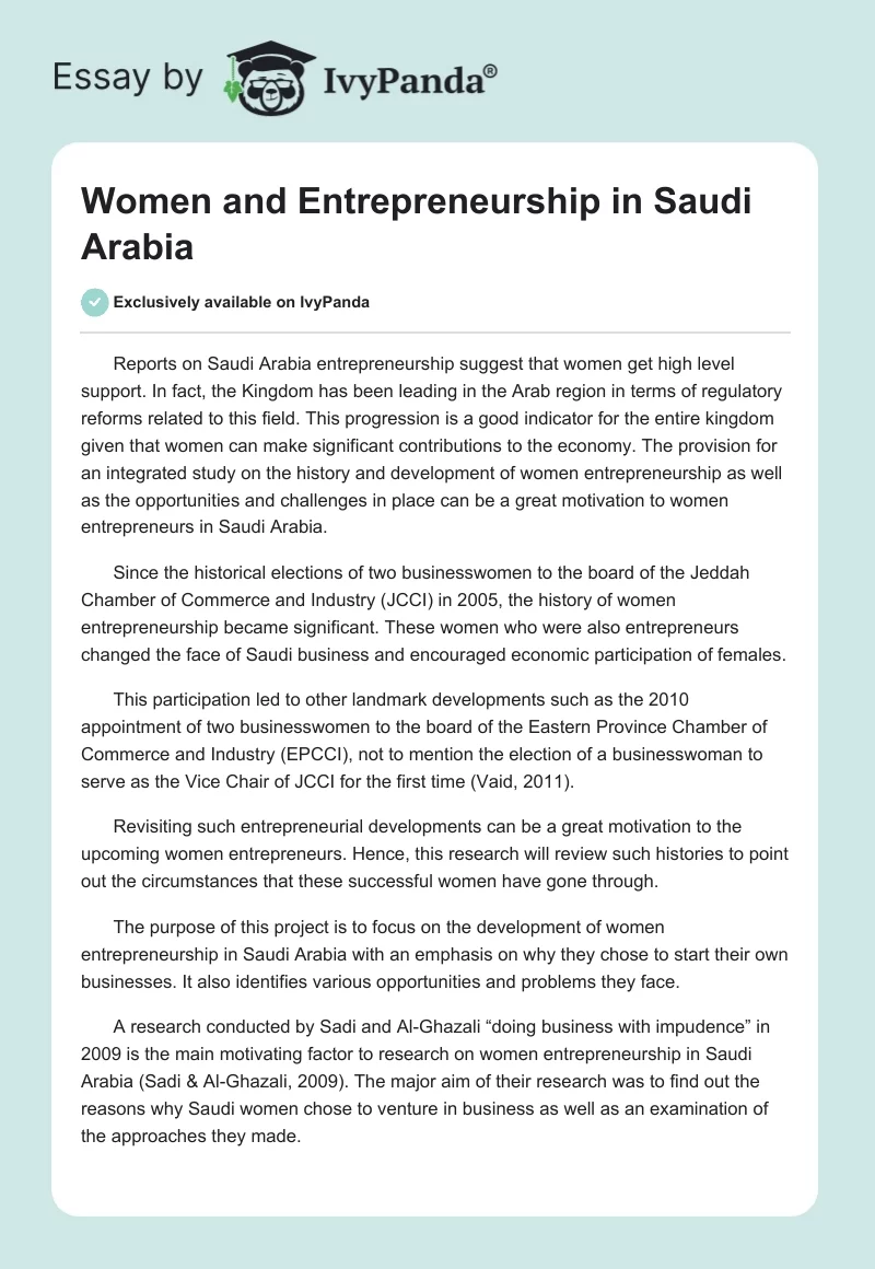 Women and Entrepreneurship in Saudi Arabia. Page 1