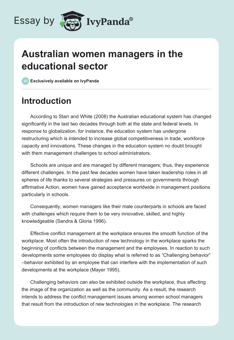 Australian women managers in the educational sector. Page 1