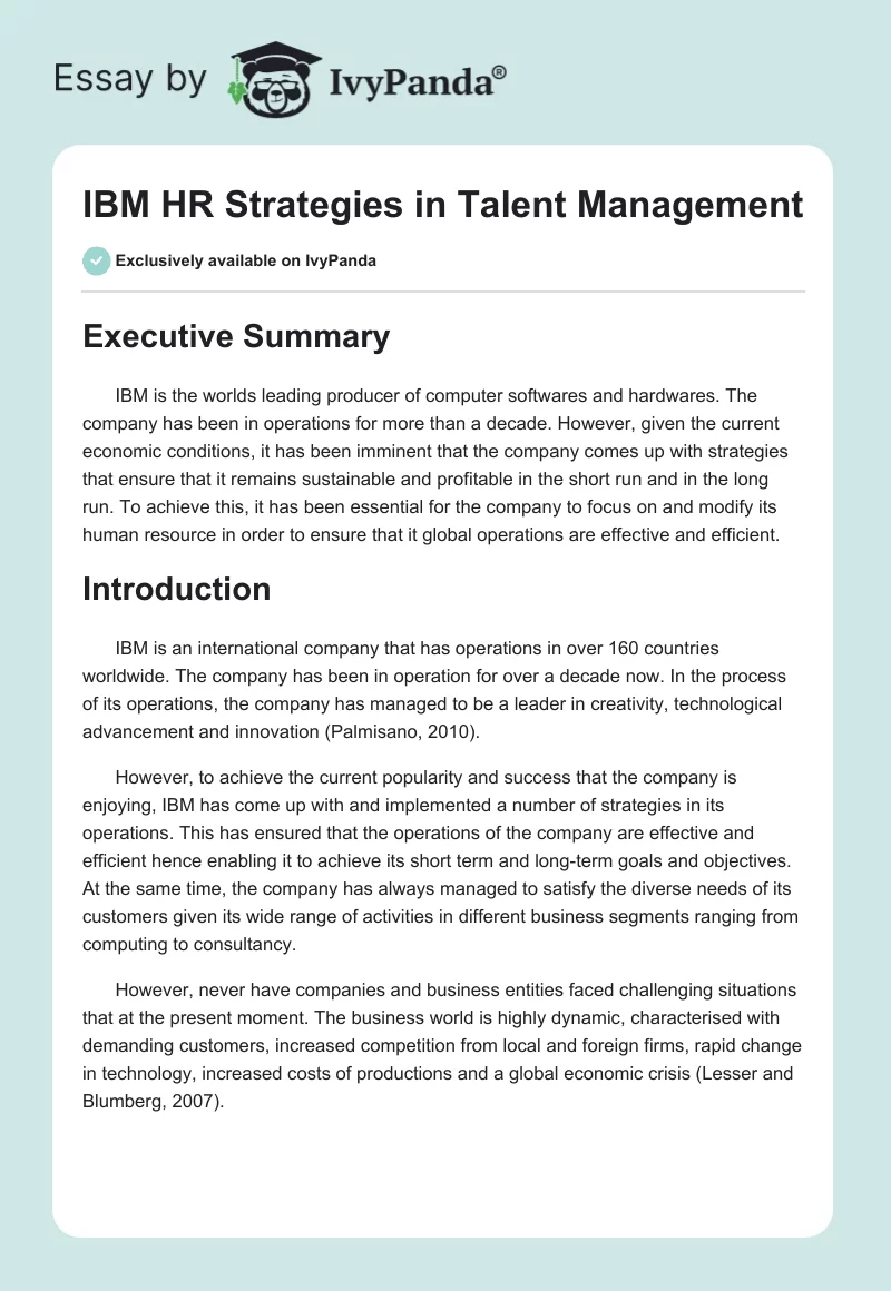 IBM HR Strategies in Talent Management. Page 1