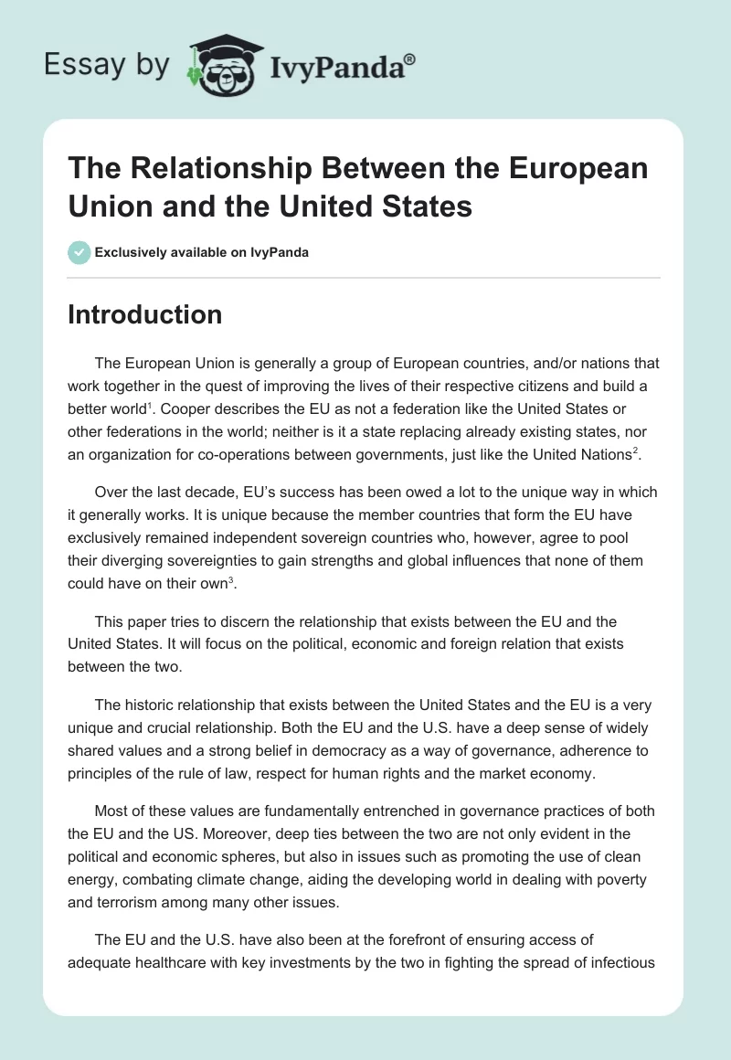 The Relationship Between the European Union and the United States. Page 1