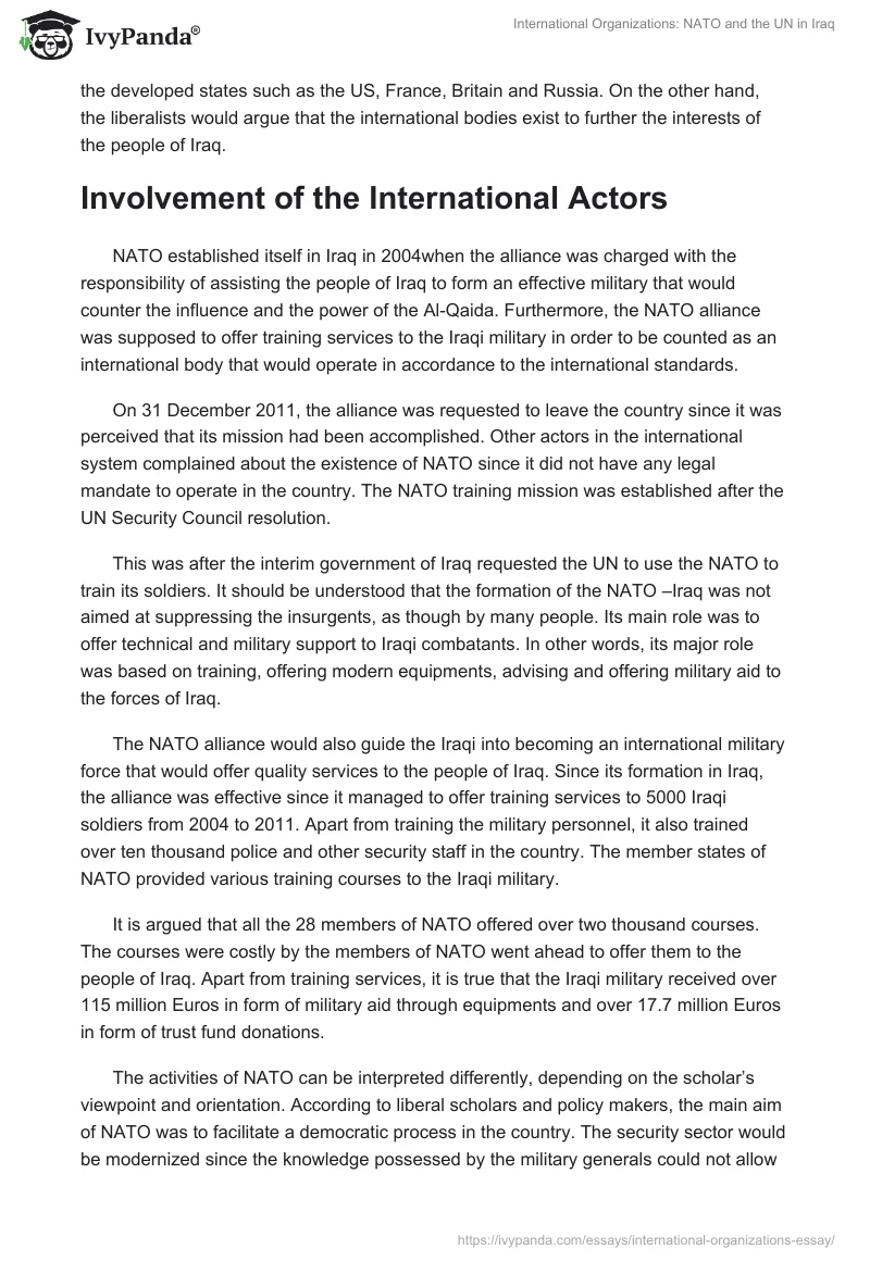 International Organizations: NATO and the UN in Iraq. Page 2