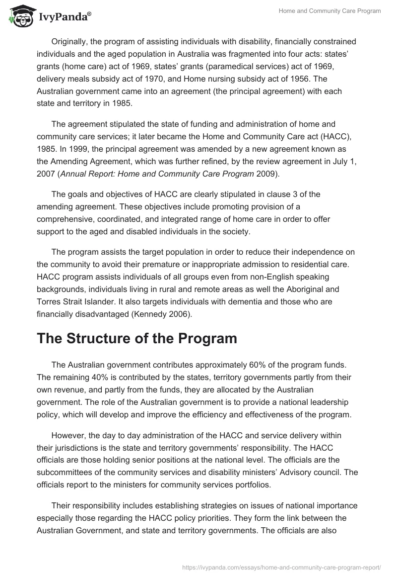 Home and Community Care Program. Page 2