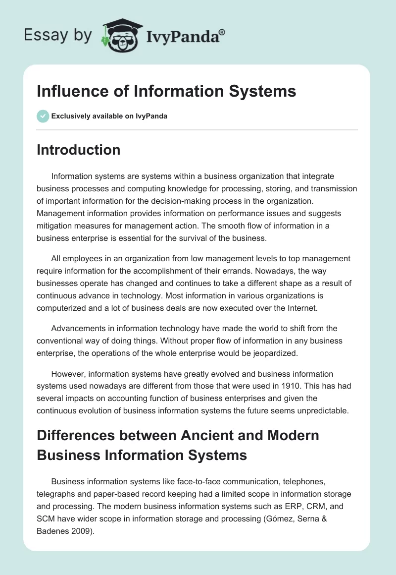 Influence of Information Systems. Page 1
