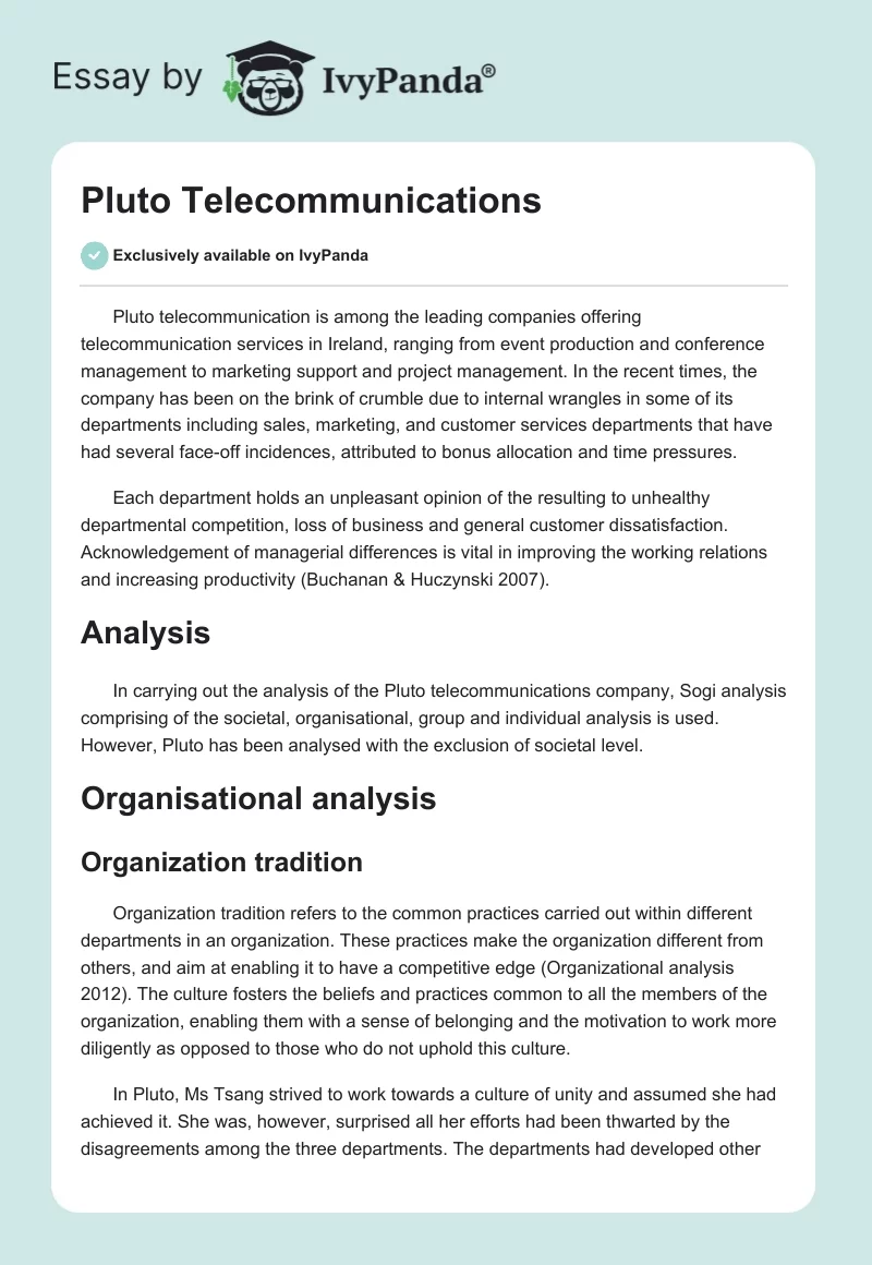 Pluto Telecommunications. Page 1