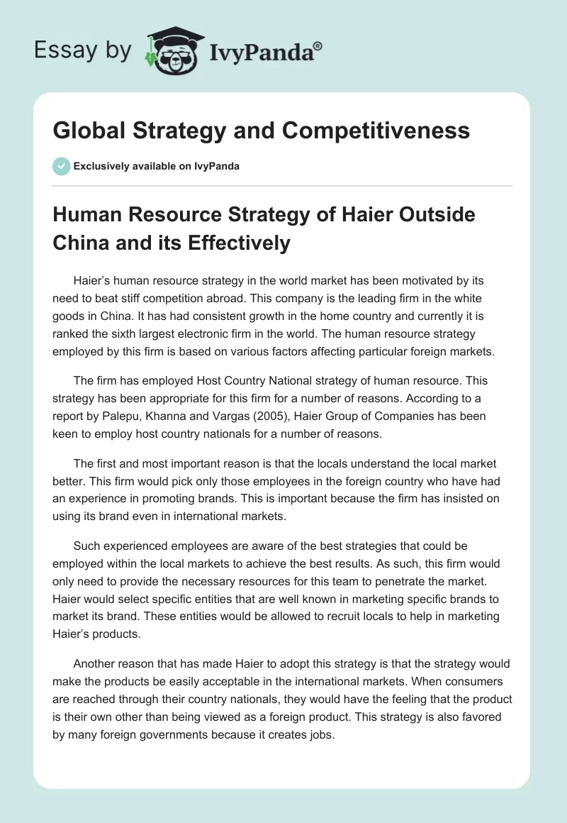 Global Strategy and Competitiveness. Page 1