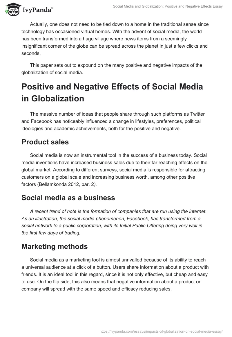 Social Media and Globalization: Positive and Negative Effects Essay. Page 3