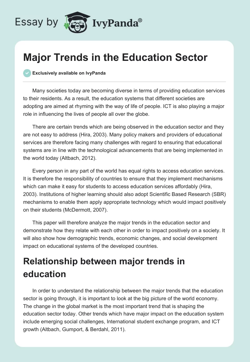 Major Trends in the Education Sector. Page 1