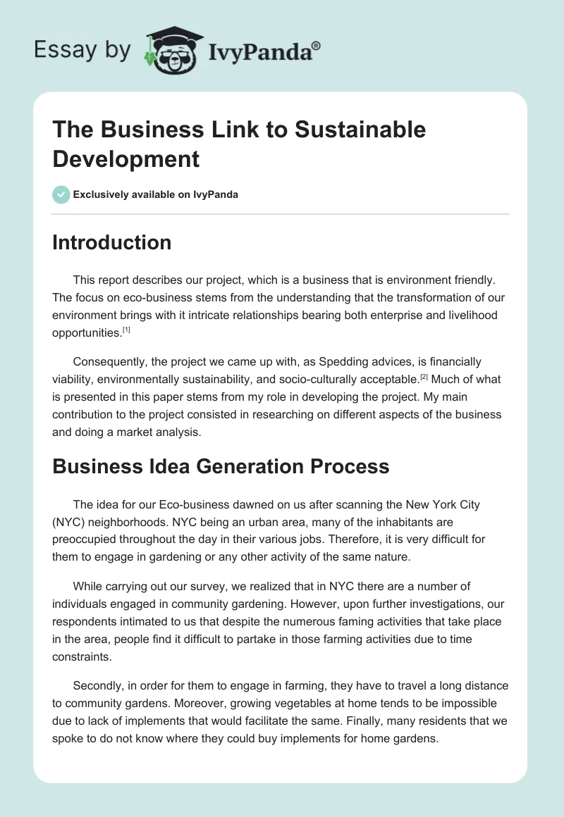 The Business Link to Sustainable Development. Page 1