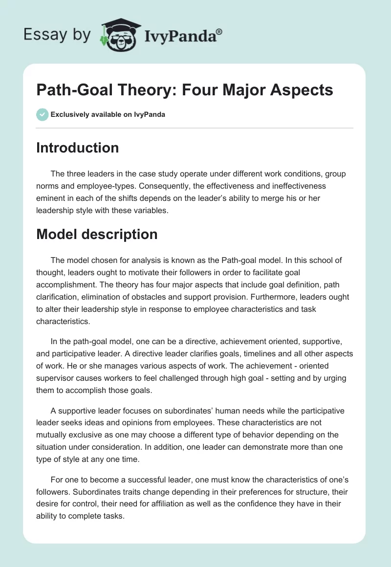 Path-Goal Theory: Four Major Aspects. Page 1