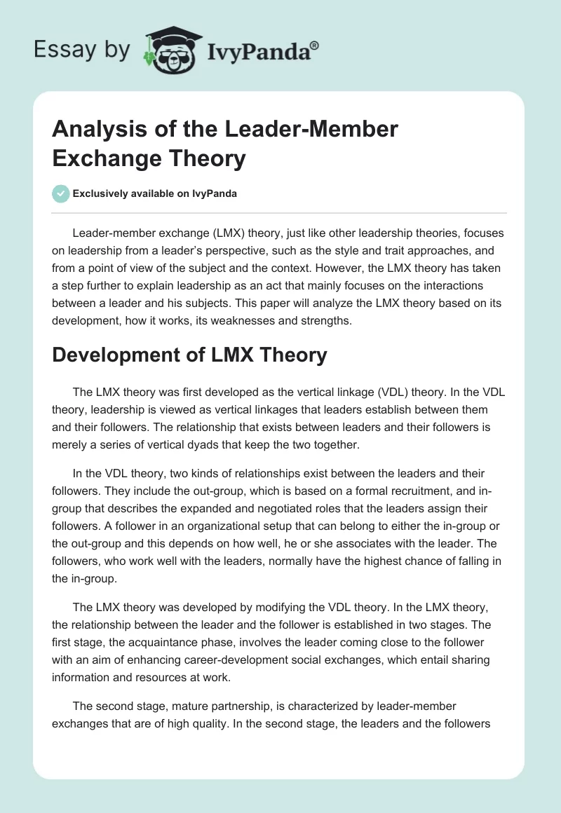 Analysis of the Leader-Member Exchange Theory. Page 1
