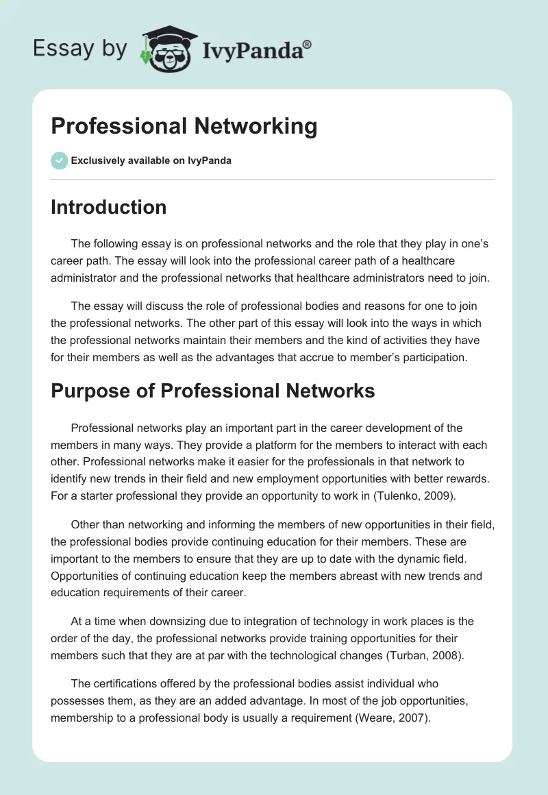 Professional Networking. Page 1